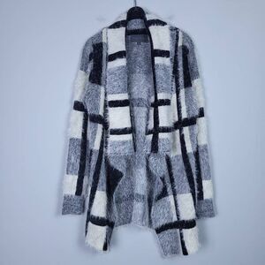 Sunday in Brooklyn Womens Size XS Open Front Cardigan Sweater Black Cream Plaid